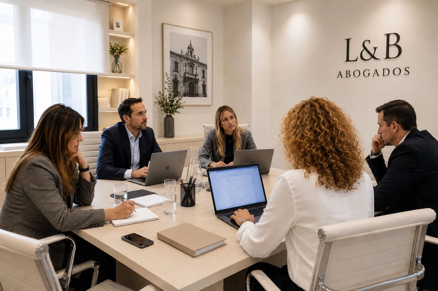 Equipo de L&B Abogados Valdemoro en reunión de trabajo